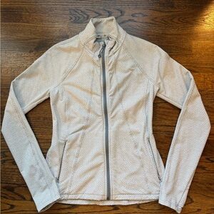 Athleta full zip gray Hope jacket mock neck herringbone crisscross pattern small